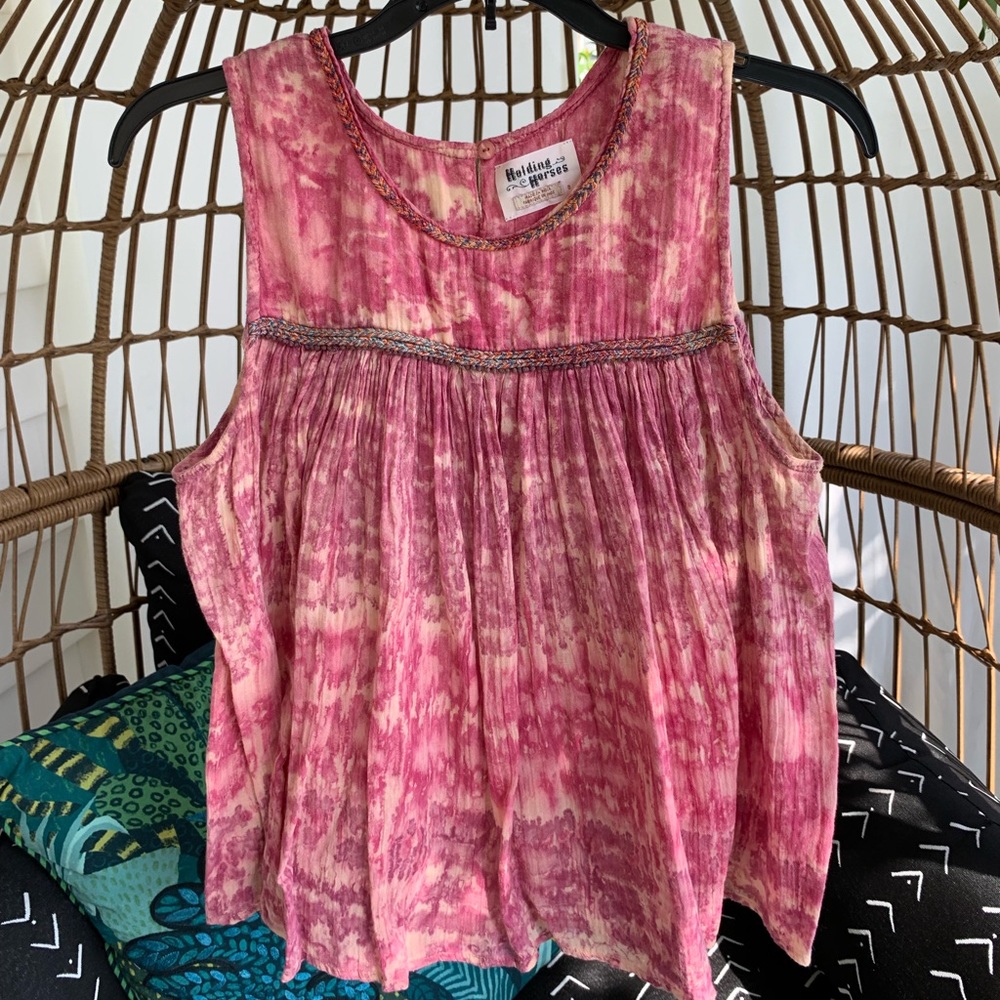 Anthropologie holding horses pink top braid trim 8